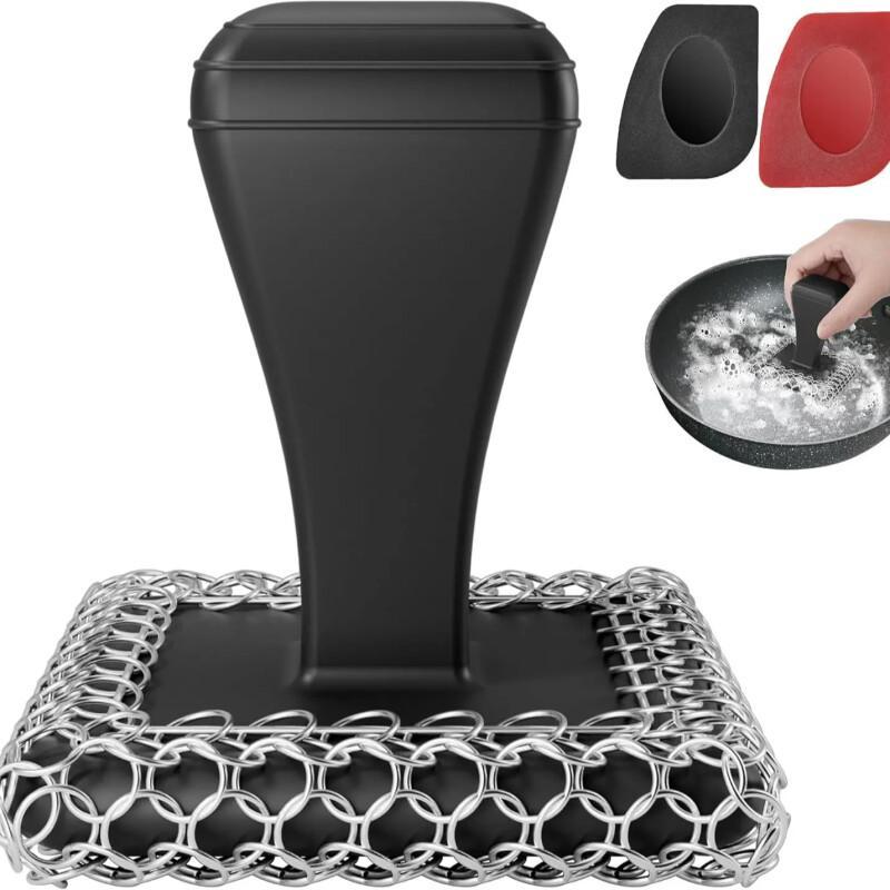 316L Chainmail Cast Iron Scrubber With Handle