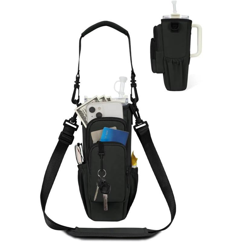 Insulated Water Bottle Carrier – Crossbody Holder With Pocket & Strap