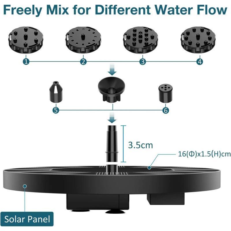 Solar Bird Bath Fountain – Floating Water Pump With 6 Nozzles For Garden & Pond