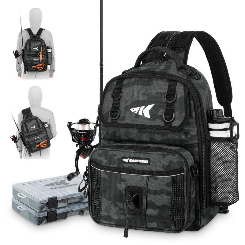 BaitSpace Fishing Sling Bag – Water-Resistant Tackle Storage Backpack With Rod Holder
