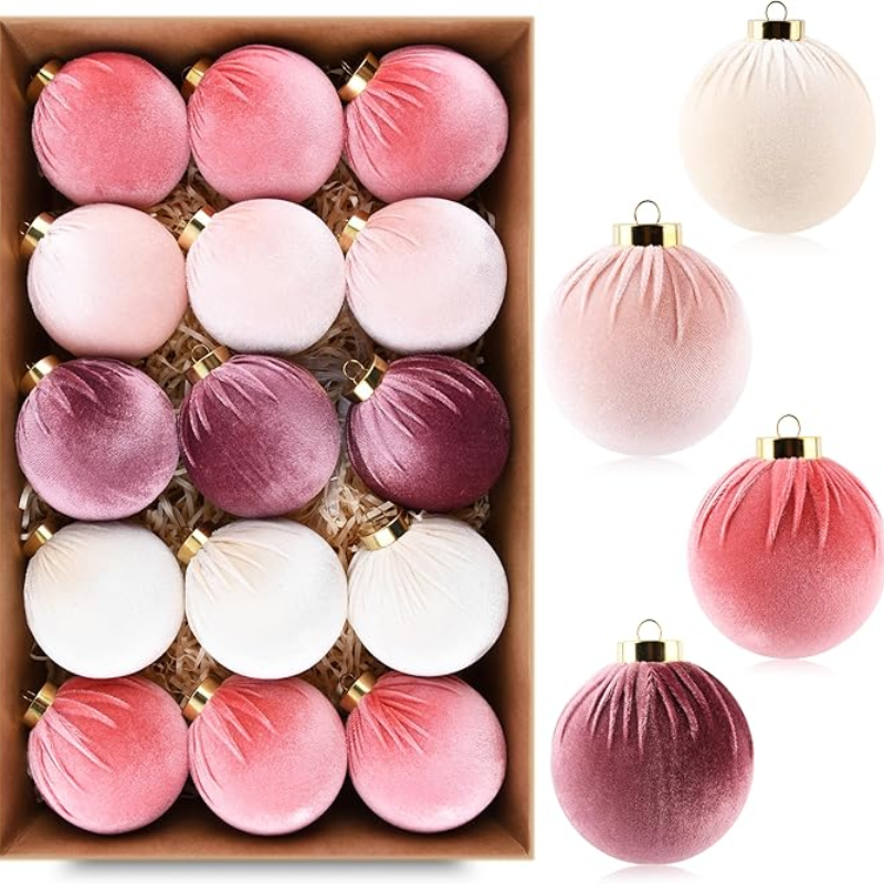 15-Piece Red Velvet Christmas Ball Ornament Set